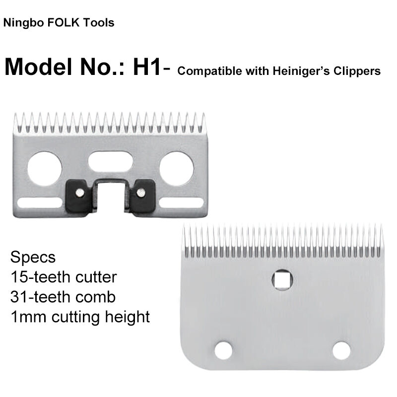 H1 Carbon Steel Horse Clipper Blade 1mm Cutting Height 15 Teeth Cutter 31 Teeth Comb for Heiniger Clippers
